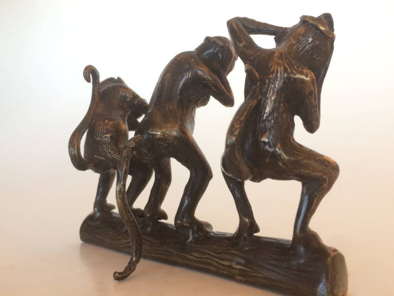 Bronzen Beeldje - Horen, Zien en Zwijgen  in Brons - Drie Aapjes