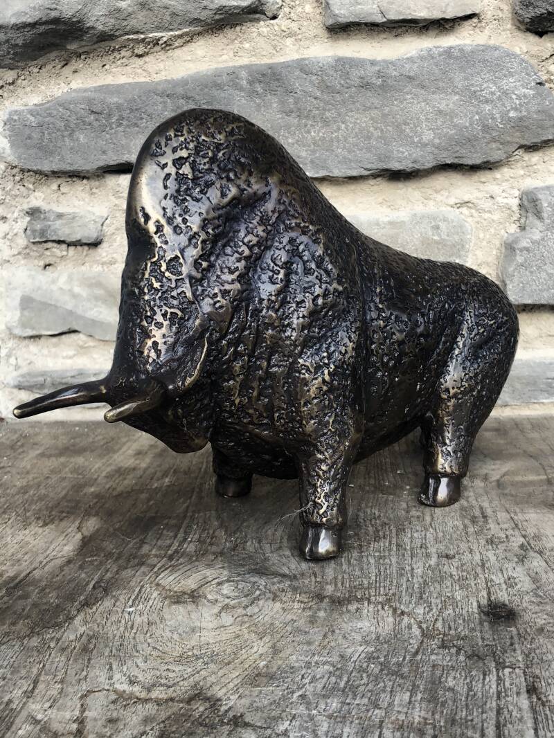 Bronzen Kunst beelden van een Stoere Bizon klaar voor de aanval Brons van de Bronzenbeelden-winkel uit Lent