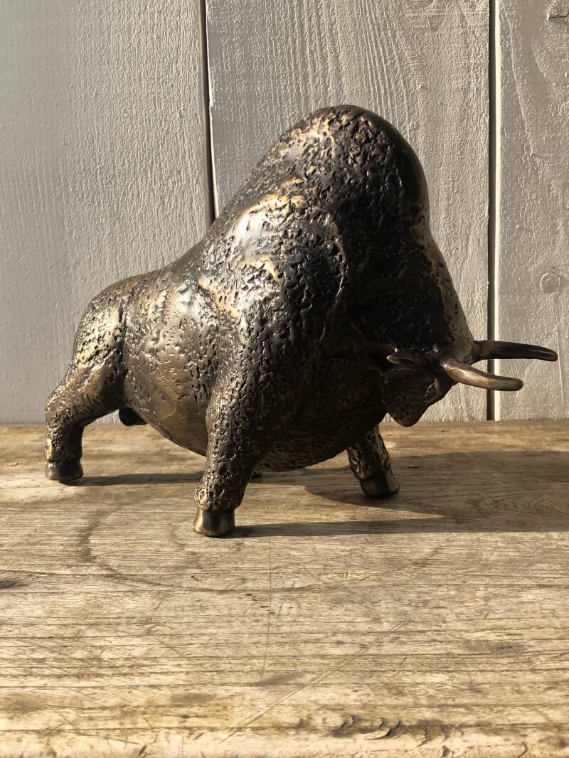Bronzen Kunst beelden van een Stoere Bizon klaar voor de aanval Brons van de Bronzenbeelden-winkel uit Lent