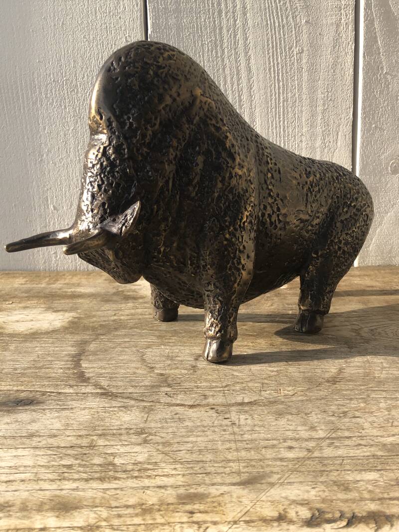 Bronzen Kunst beelden van een Stoere Bizon klaar voor de aanval Brons van de Bronzenbeelden-winkel uit Lent