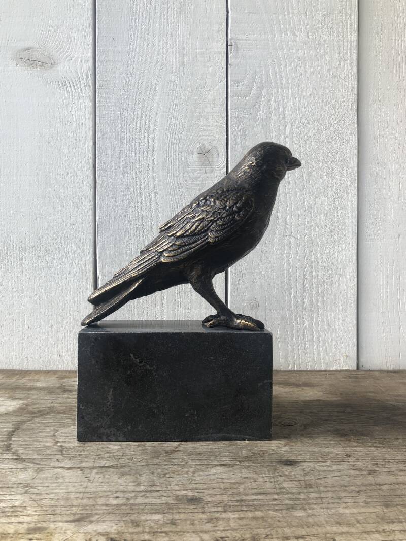 Bronzen vogel beeld van een Kauw in brons koop je bij bronzenbeelden-winkel uit Lent