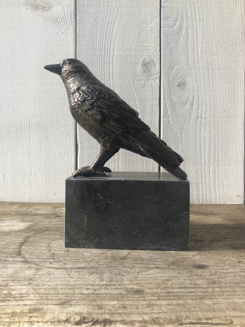 Bronzen vogel beeld van een Kauw in brons koop je bij bronzenbeelden-winkel uit Lent