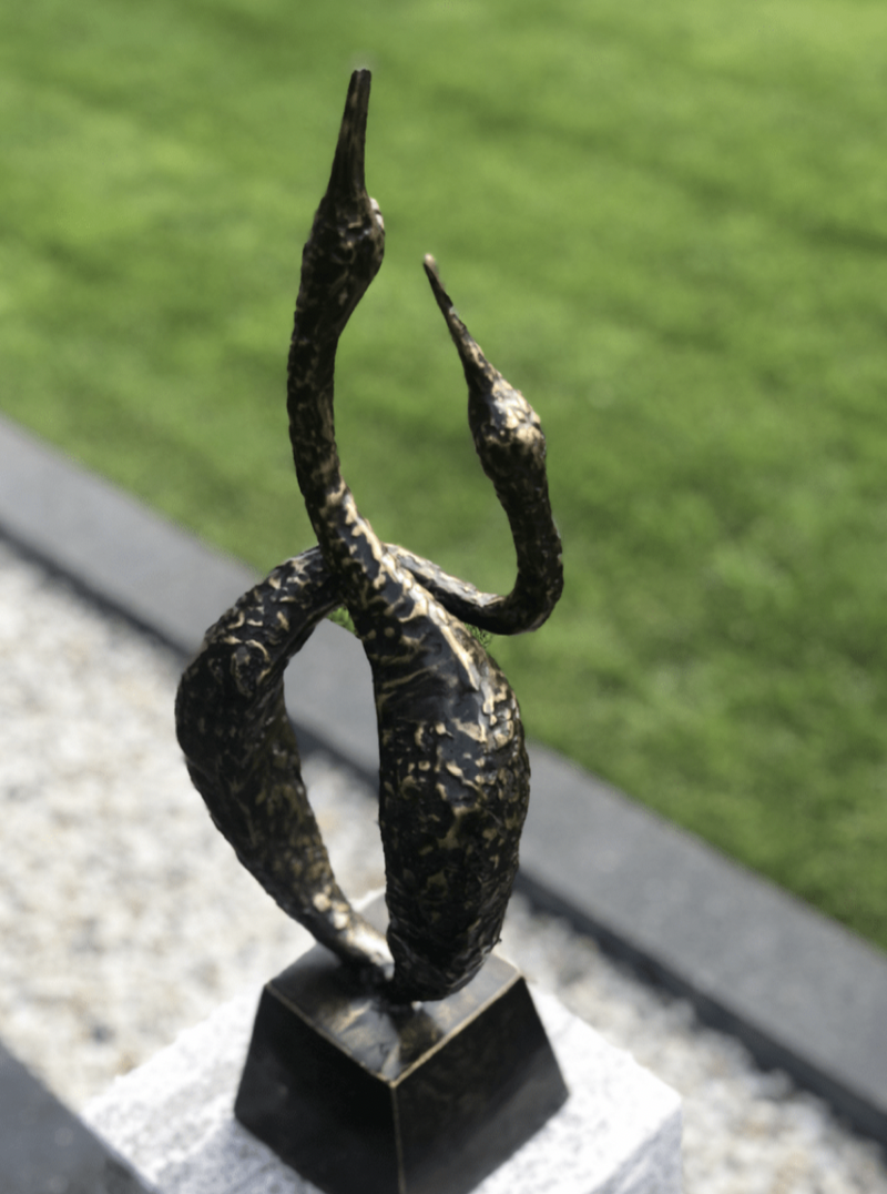 Abstract Bronzen Beeld - Gestileerde reigers of kraanvogels op Sokkel in Brons