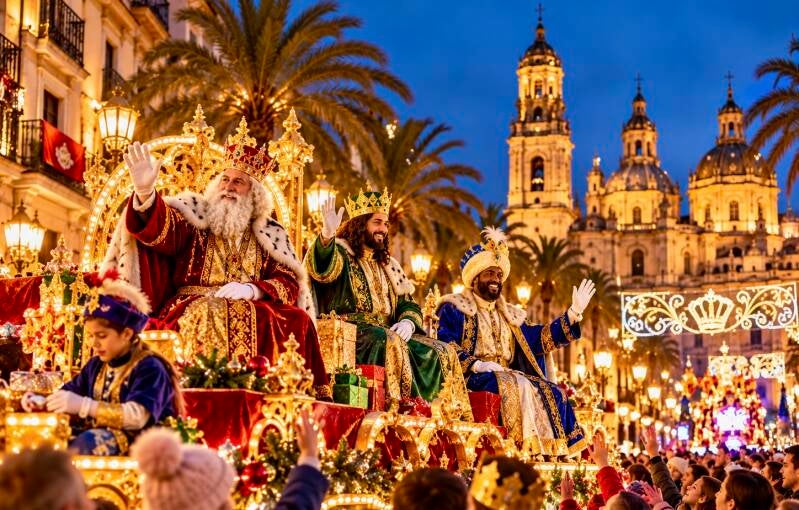 Driekoningenoptocht in Spanje tijdens de Cabalgata de Reyes in januari