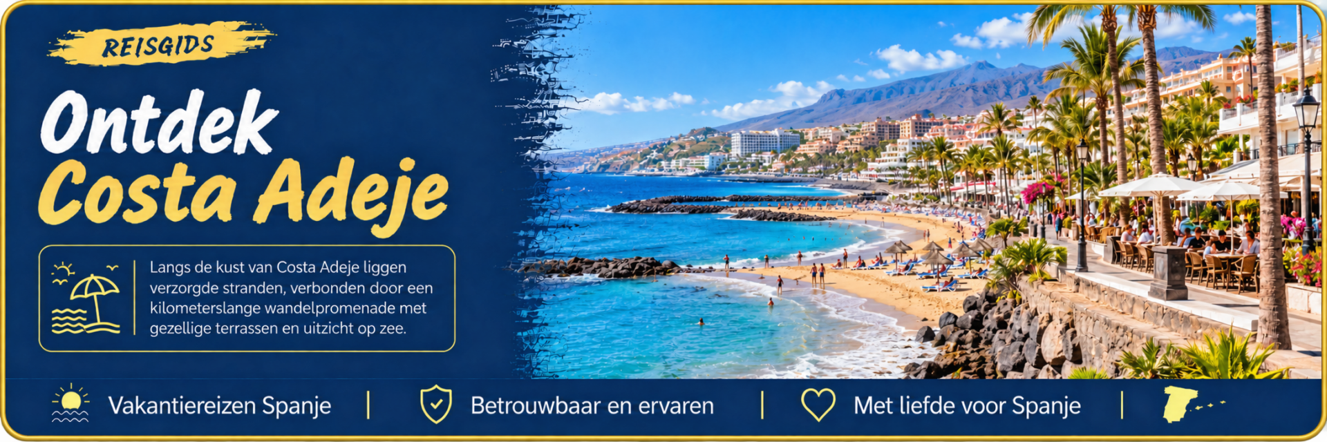 Ontdek Costa Adeje op Tenerife, met verzorgde stranden, een wandelpromenade en gezellige terrassen aan zee.