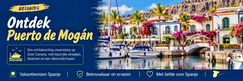 Haven van Puerto de Mogán op Gran Canaria met kleurrijke gebouwen, bloemen en afgemeerde boten.