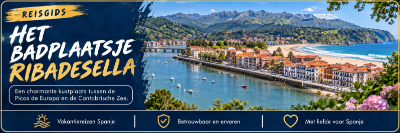 Reisgids Ribadesella in Asturië met uitzicht op de riviermonding, de kustplaats en de Cantabrische Zee.