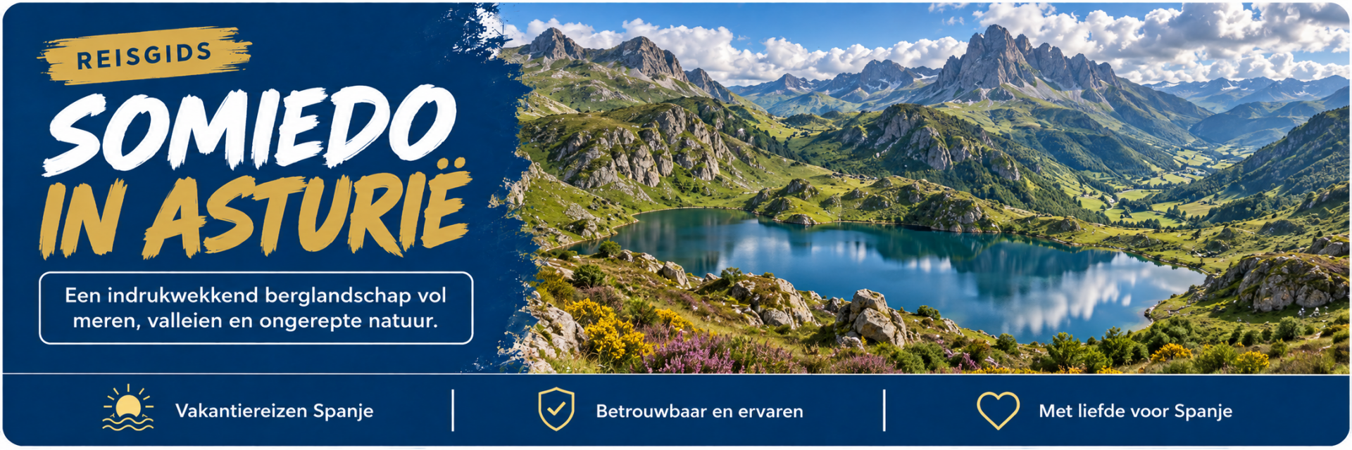 Berglandschap van Somiedo in Asturië met een bergmeer, groene valleien en ongerepte natuur.