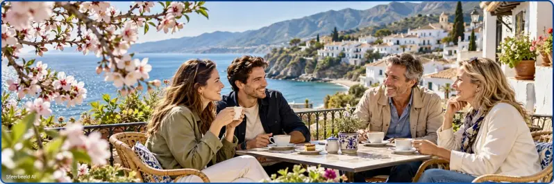 Voorjaarsvakantie in Spanje met een rustig strand en een zonnig Spaans kustplaatsje.
