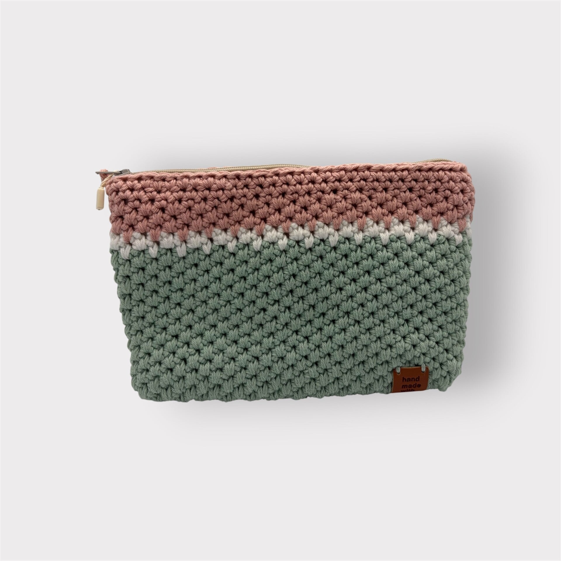 Trousse tricolore verte/écrue/rose - grand modèle