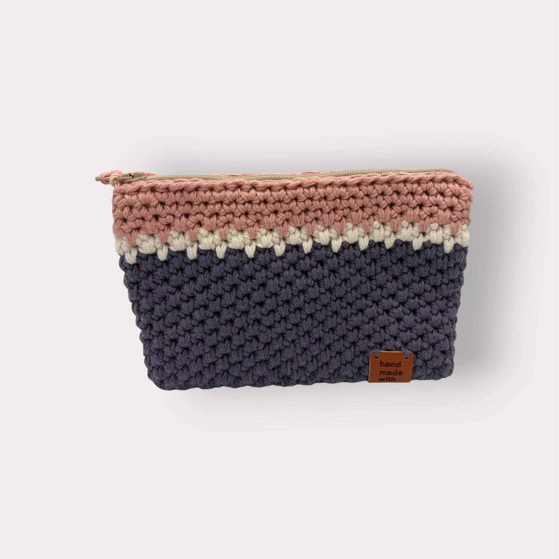 Trousse bleue foncée/écrue/rose - petit modèle