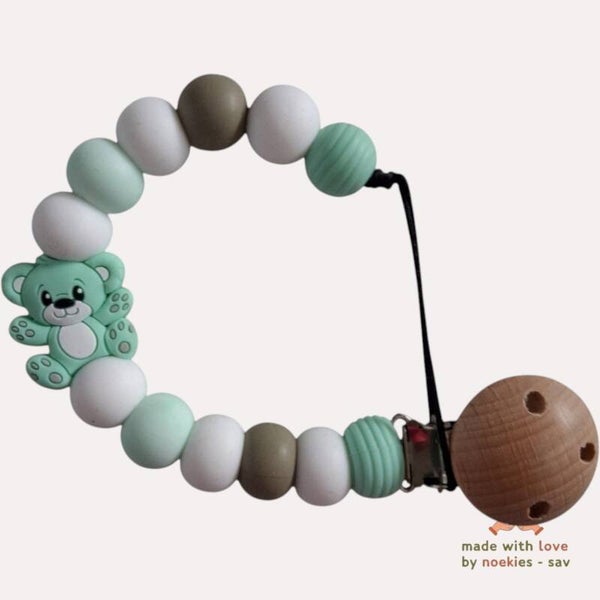 noekies speenkoord beertje mintgroen wit khaki