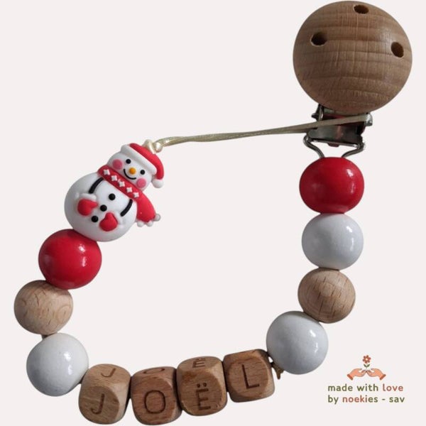 noekies naam kerst speenkoord sneeuwpop hout rood wit
