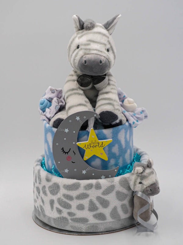 Luiertaart dierenprint blauw twee-laags