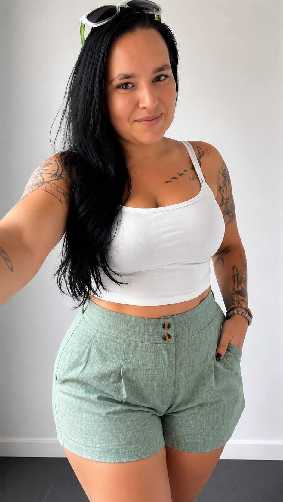 Groene Linnenlook Short