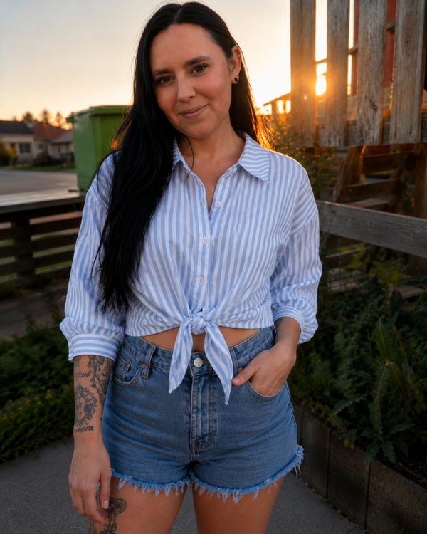 Blauwe gestreepte blouse