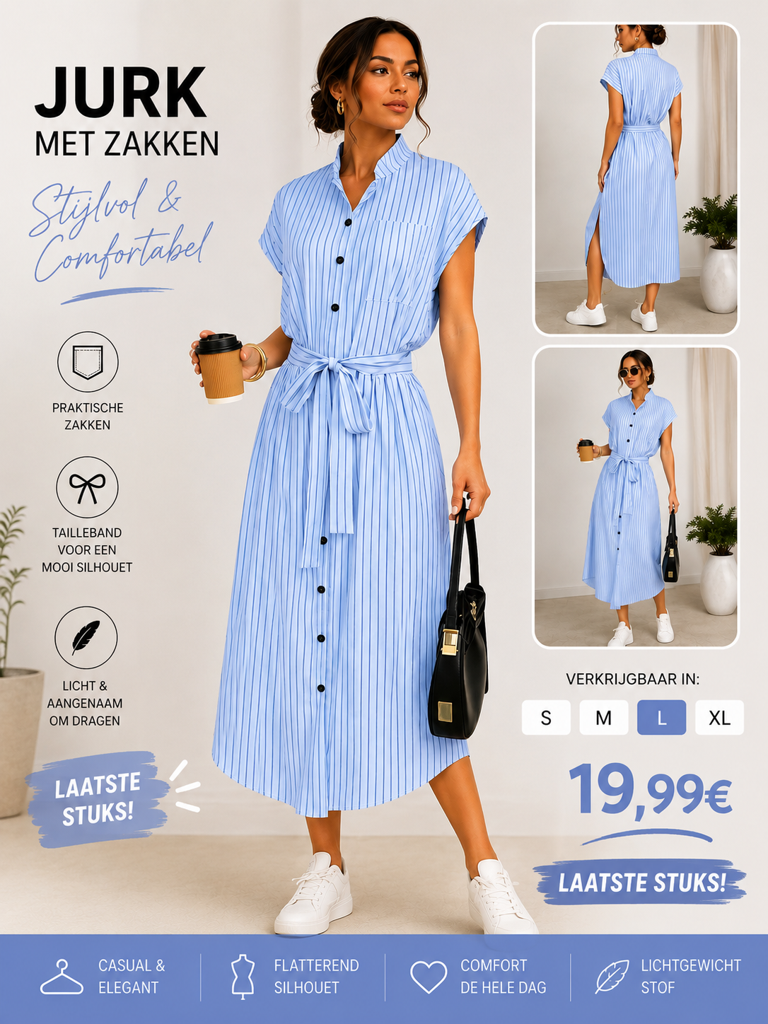 💙 Gestreepte jurk met zakken