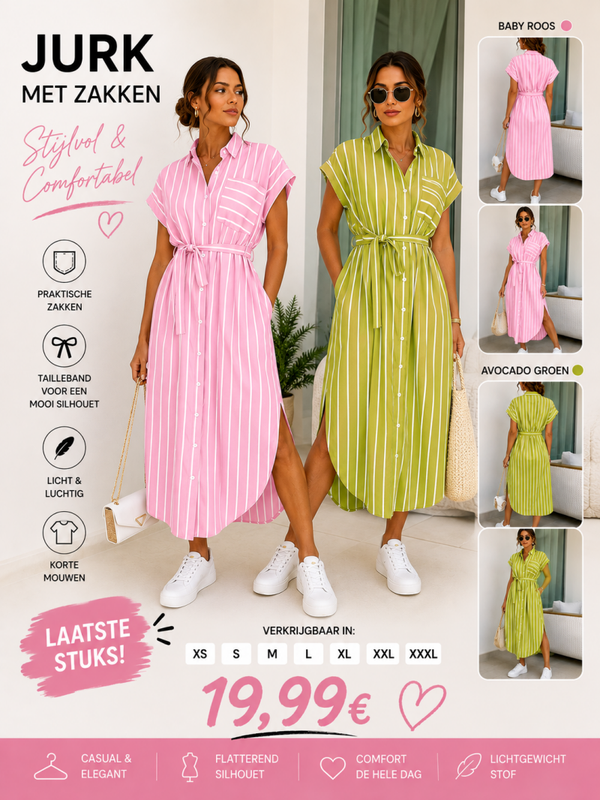 🌸 Gestreepte jurk – roze & groen