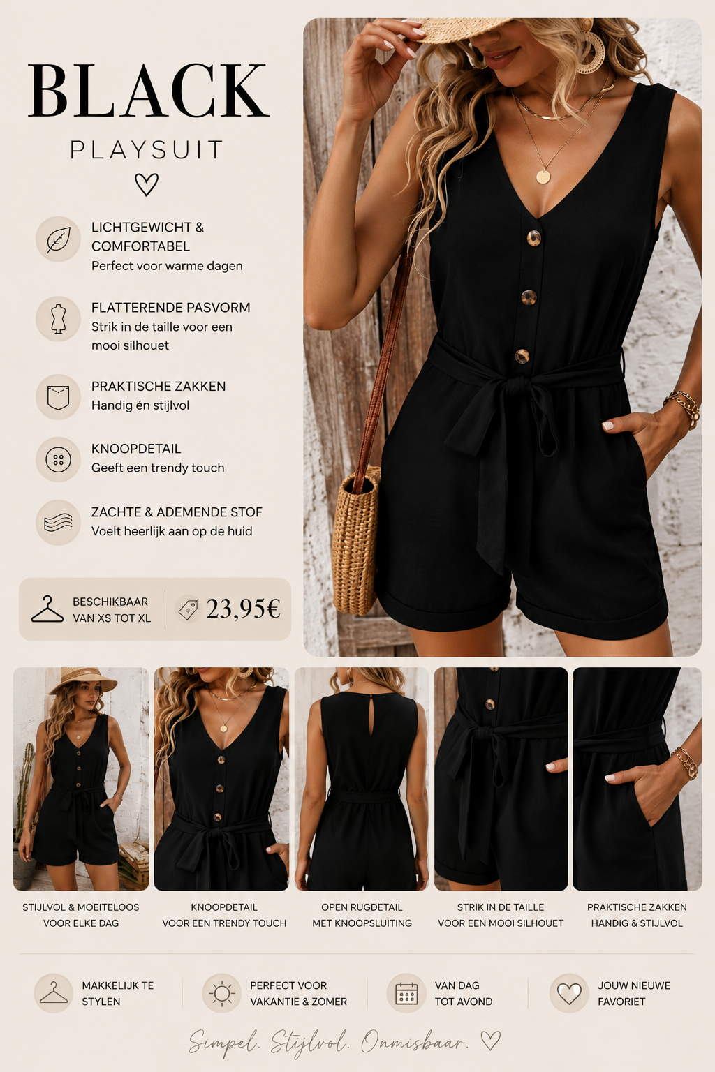 Black playsuit - knoopdetail