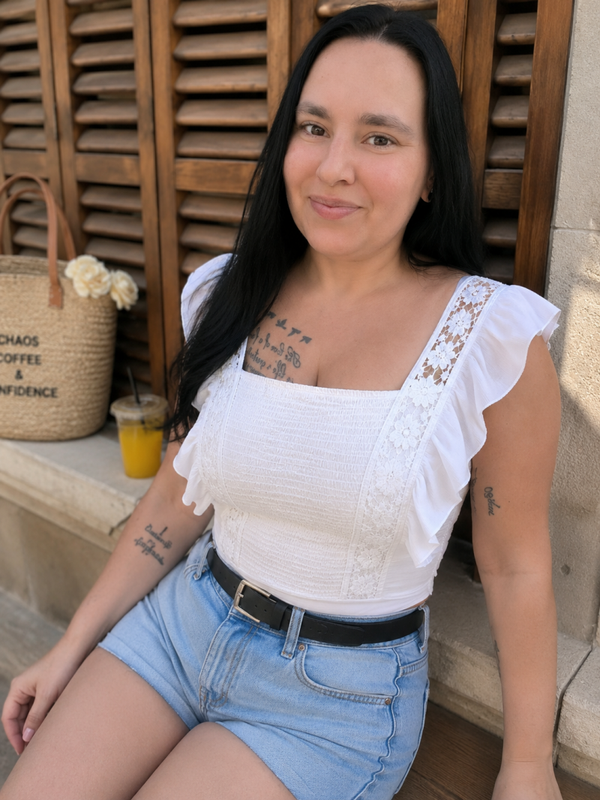 Witte open-rug blouse