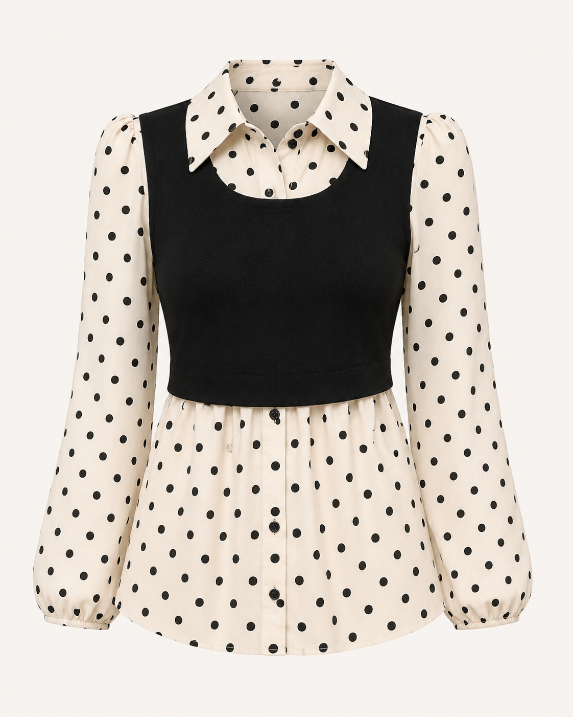 Zwart-Witte Polkadot 2-in-1 Bloes