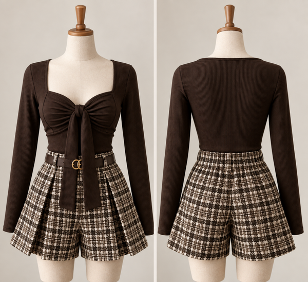 Herfst set met geruite short