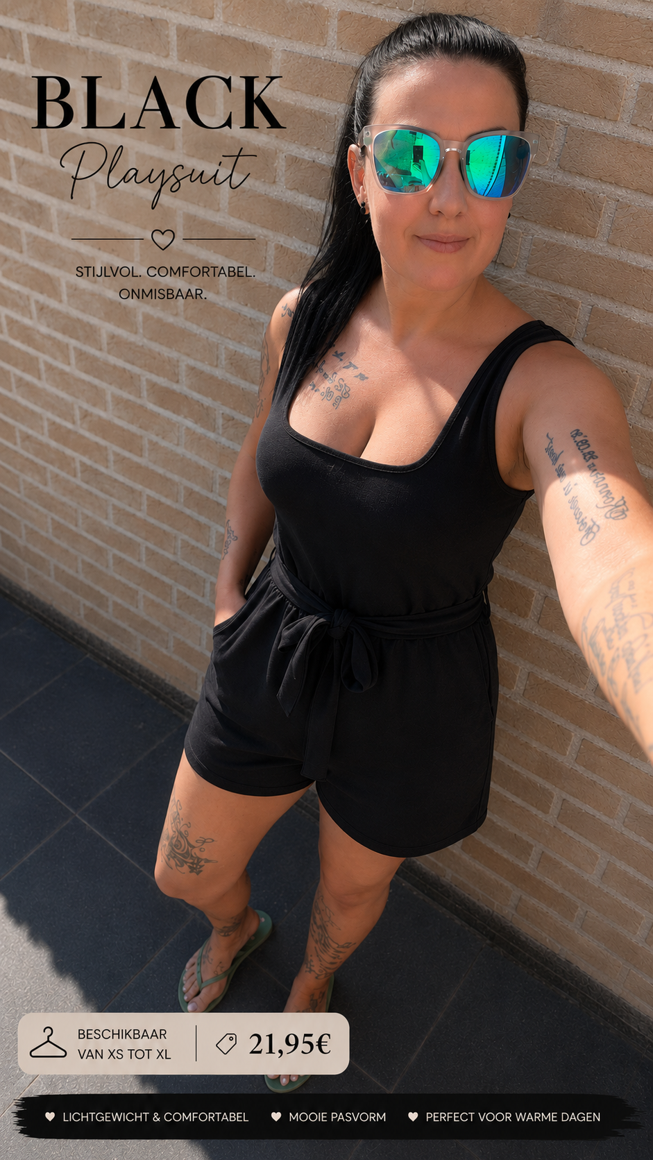 Black playsuit - vierkante hals