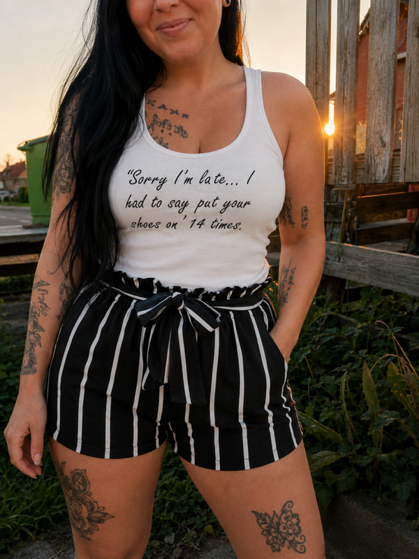 Gestreepte zwarte short met strik