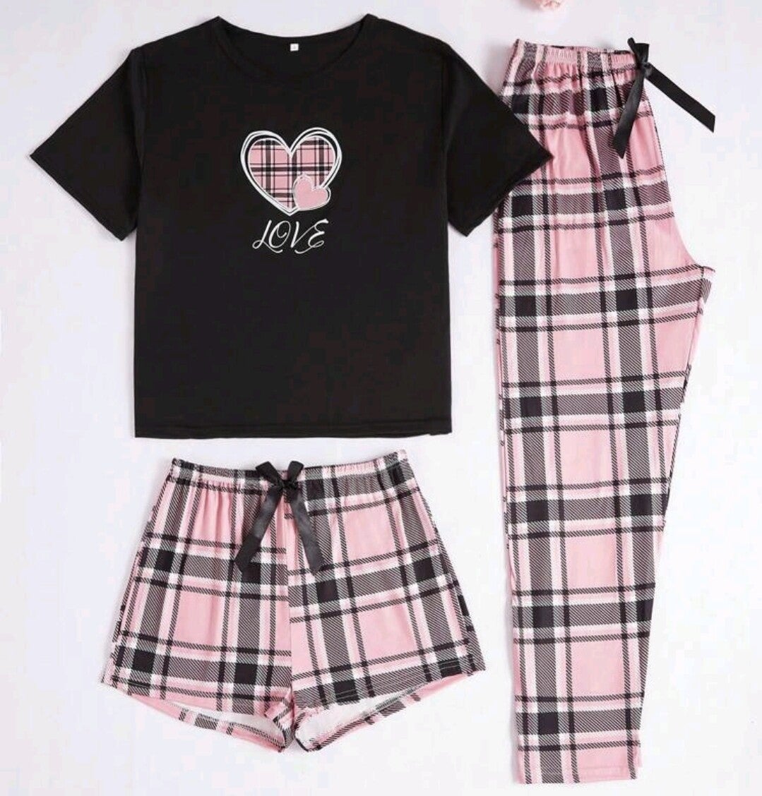 Pink Check Love – 3-delige pyjamaset