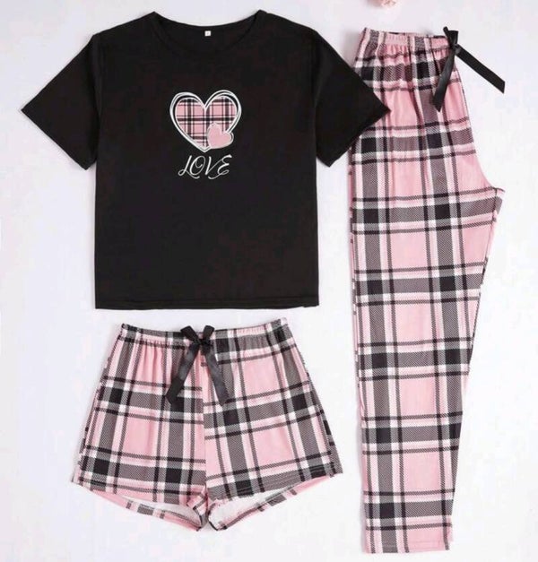 Pink Check Love – 3-delige pyjamaset