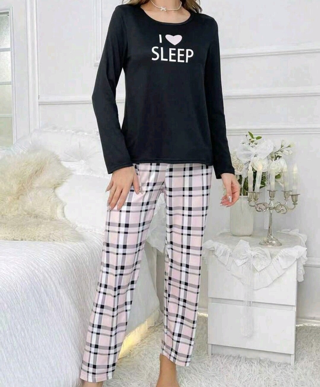 I Love Sleep – Geruite damespyjama