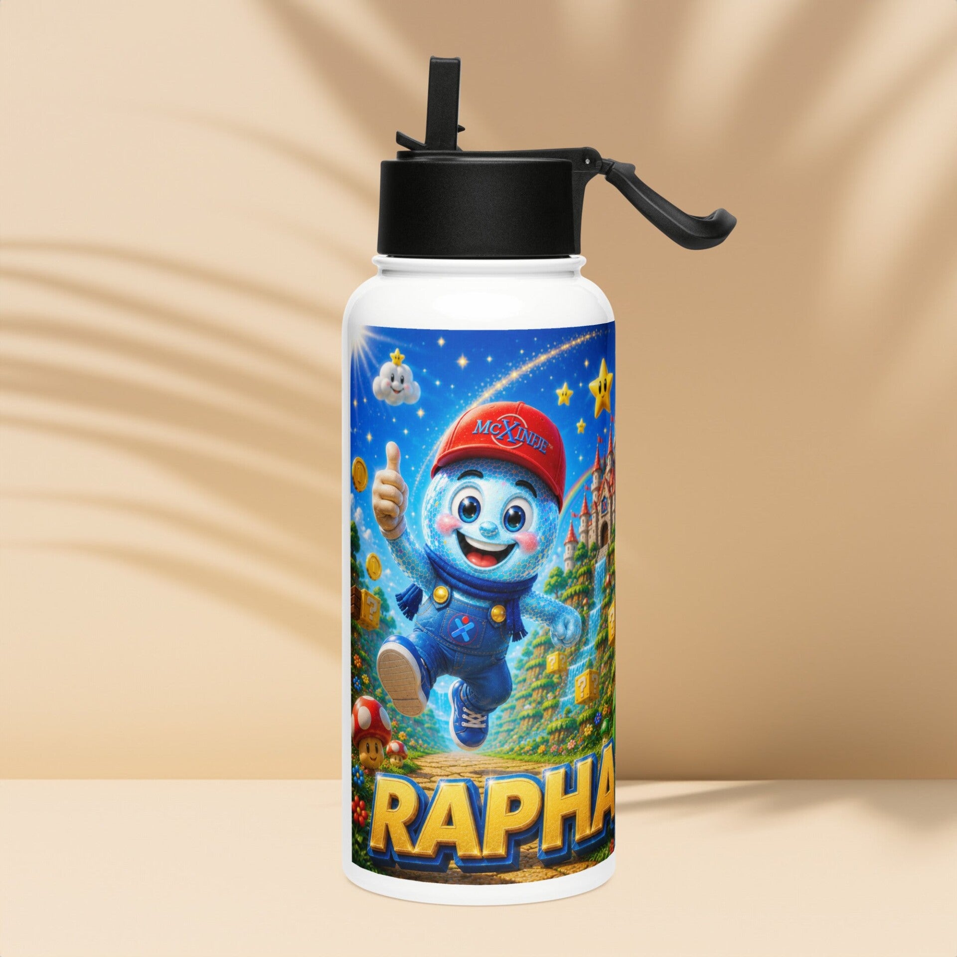 Xinetje's Adventure – Personalised Kids Water Bottle 32oz with Straw Lid | Back to School Gift