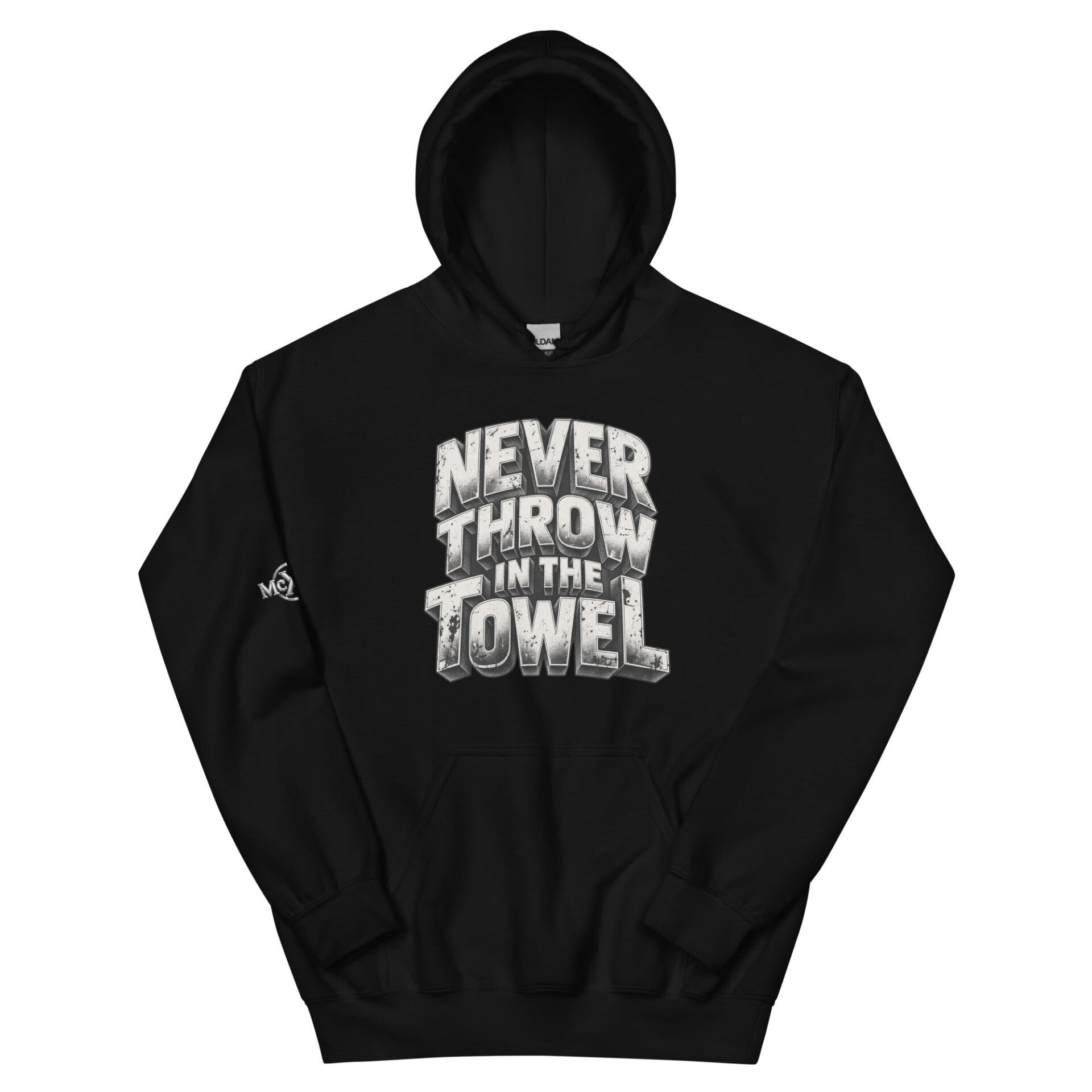 Never Throw in the Towel Unisex Hoodie – Silver Motivational Graphic