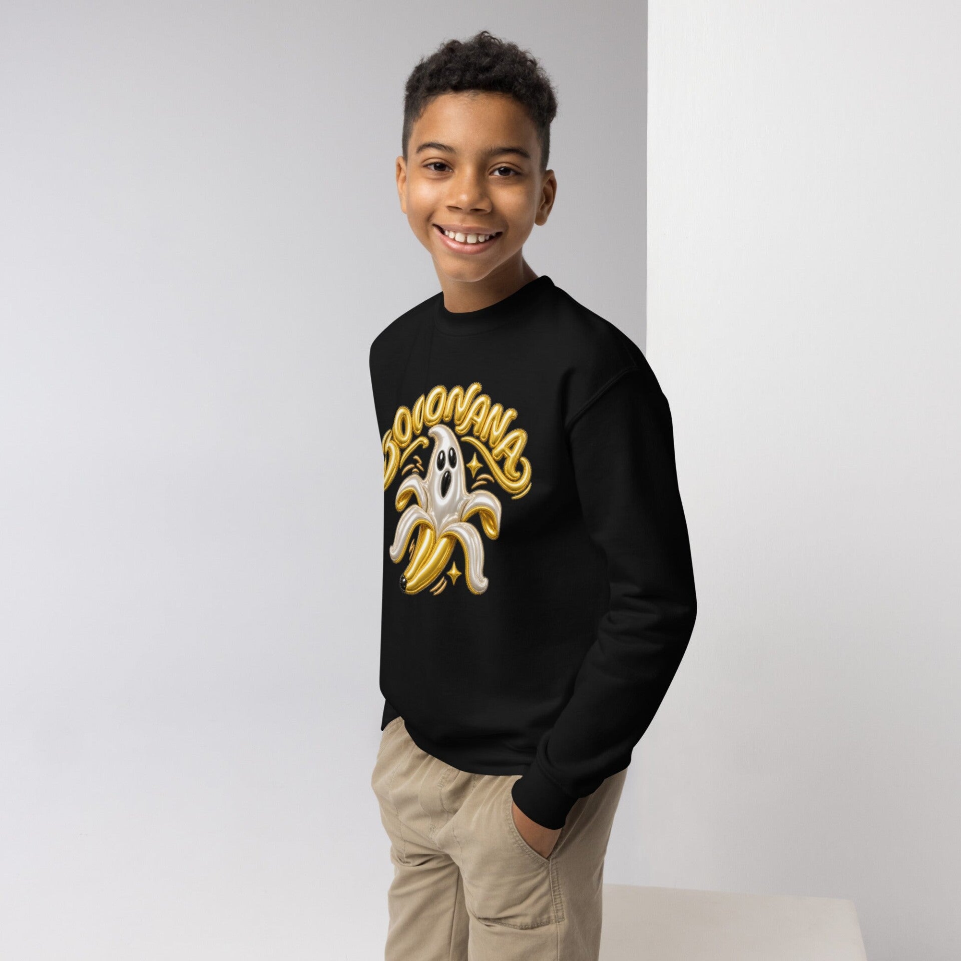 BOOOONANA Youth Halloween Sweatshirt – Funny Ghost Banana Kids Crewneck