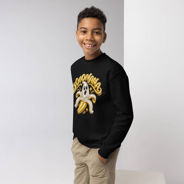 BOOOONANA Youth Halloween Sweatshirt – Funny Ghost Banana Kids Crewneck