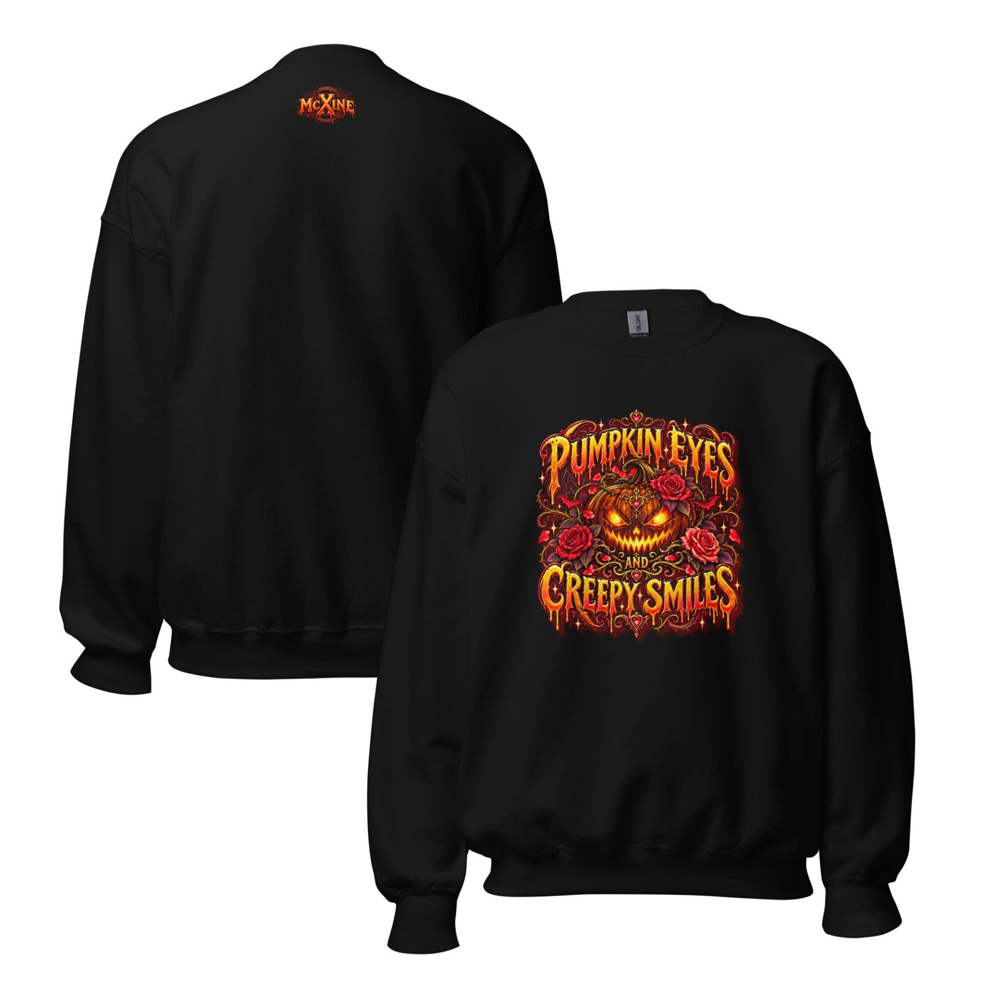 Pumpkin Eyes & Creepy Smiles Unisex Halloween Sweatshirt – Gothic Rose Pumpkin Graphic
