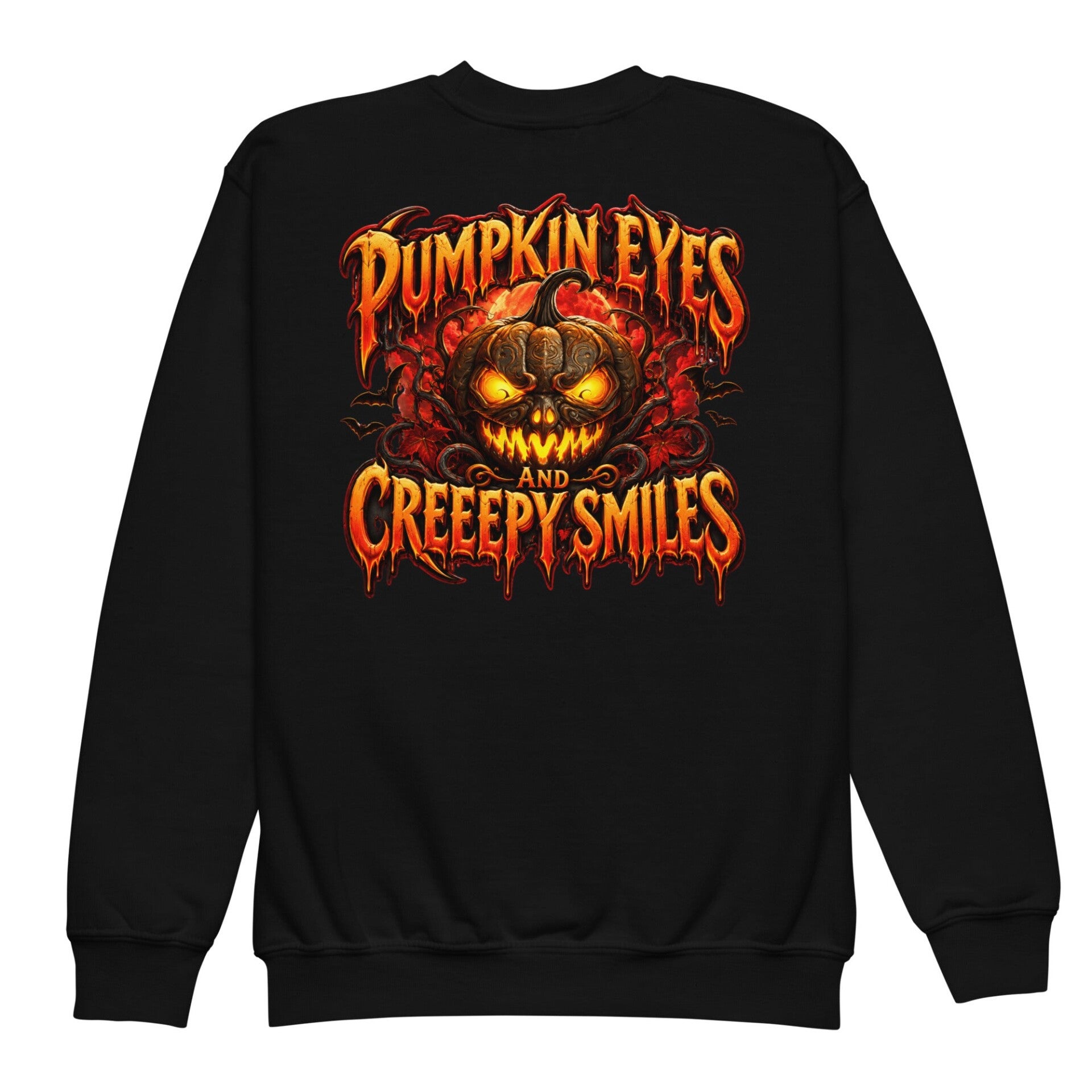 Personalized Halloween Youth Sweatshirt – Custom Name Pumpkin Eyes & Creepy Smiles