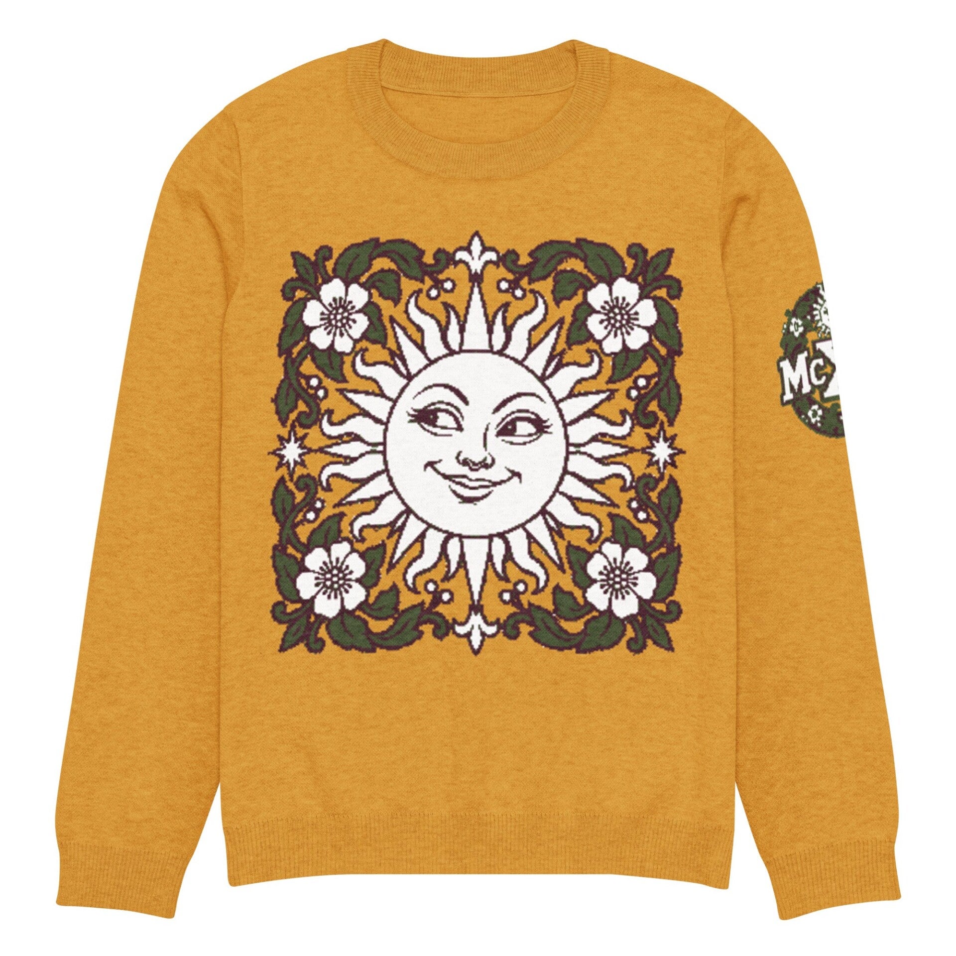 Vintage Sun Botanical Knitted Sweater – Unisex Jacquard Celestial Pullover