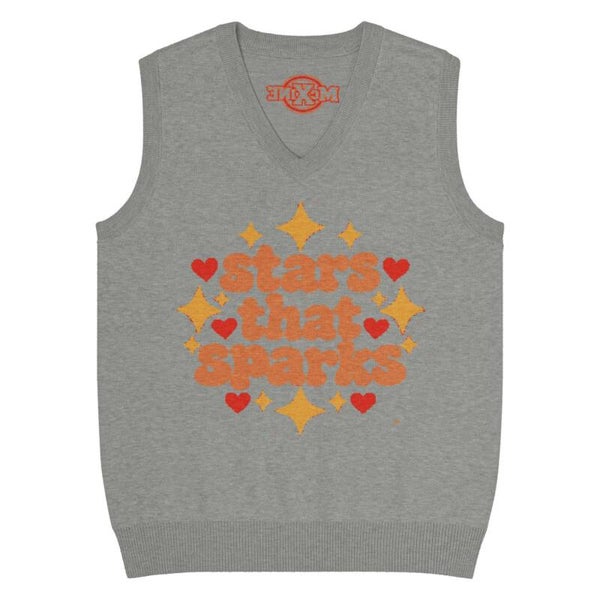 Stars That Sparks Knit V-Neck Vest – Grey Unisex Jacquard Sweater Vest