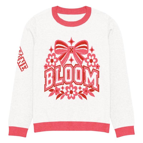 Bloom – Knitted Crew Neck Pullover | White & Pink | McXinetje-McXine