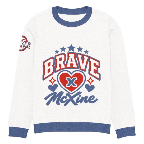 Brave x McXine – Knitted Crew Neck Pullover | White & Blue | McXinetje-McXine