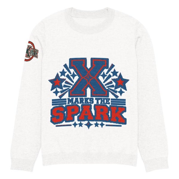 X Marks the Spark – Knitted Crew Neck Pullover | Navy & Red | McXinetje-McXine