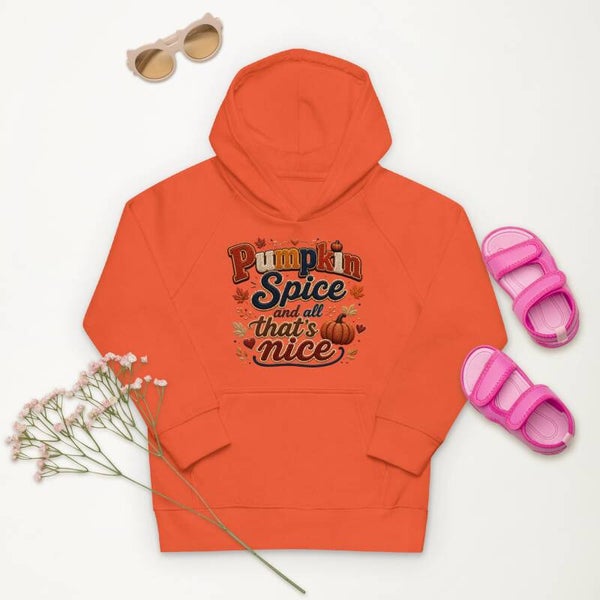 Pumpkin Spice Kids Eco Hoodie | Autumn Print Hoodie for Boys & Girls | Sizes 4–12Y | Organic Cotton