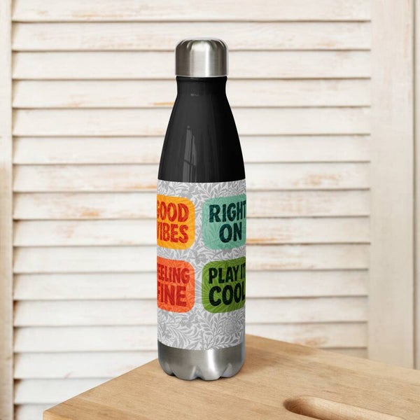 Good Vibes Retro Typography Water Bottle | Right On Feeling Fine | McXinetje