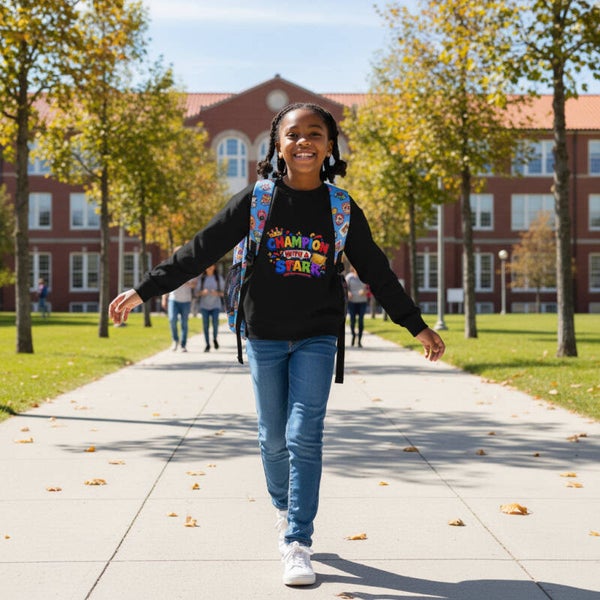 Champion With A Spark | Kids Crew Neck Sweatshirt | Bold Text Design | McXinetje-McXine
