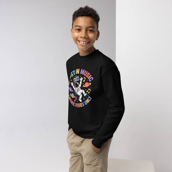 Lost in Music Youth Crewneck Sweatshirt | Cosmic Vibes Astronaut Print | McXinetje