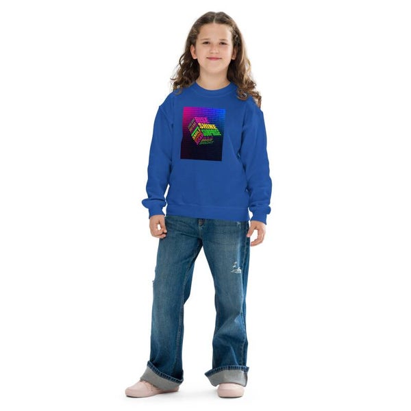 Neon Rubik's Cube Kids Crewneck Sweatshirt | Retro Gaming Print | Cool Gift for Boys & Girls | McXinetje