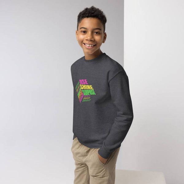 Rise Shine Surprise | Kids Crewneck Sweatshirt | Motivational Word Cloud | McXinetje-McXine