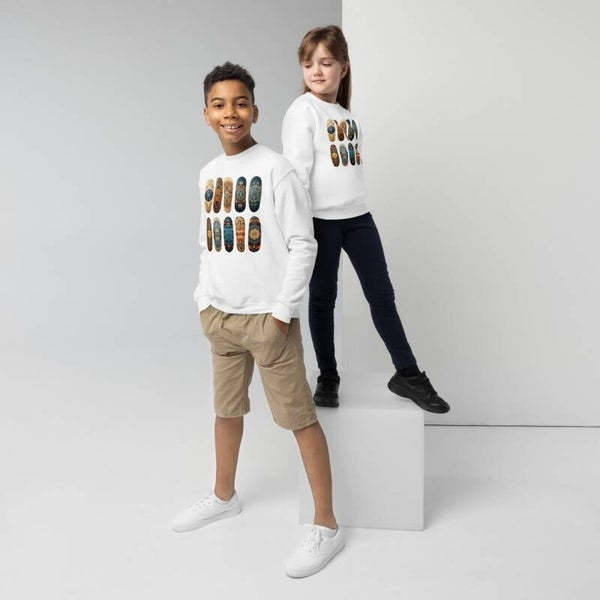 Skater Kids Crewneck Sweatshirt | Vintage Skateboard Print | Cool Gift for Boys & Girls | Youth Streetwear | McXinetje