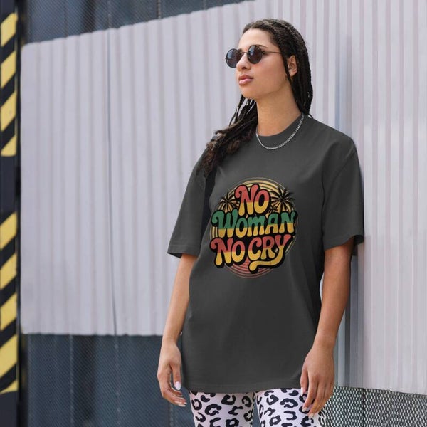 No Woman No Cry – Oversized Faded Heavyweight T-Shirt | Retro Reggae Groovy Design | McXinetje-McXine